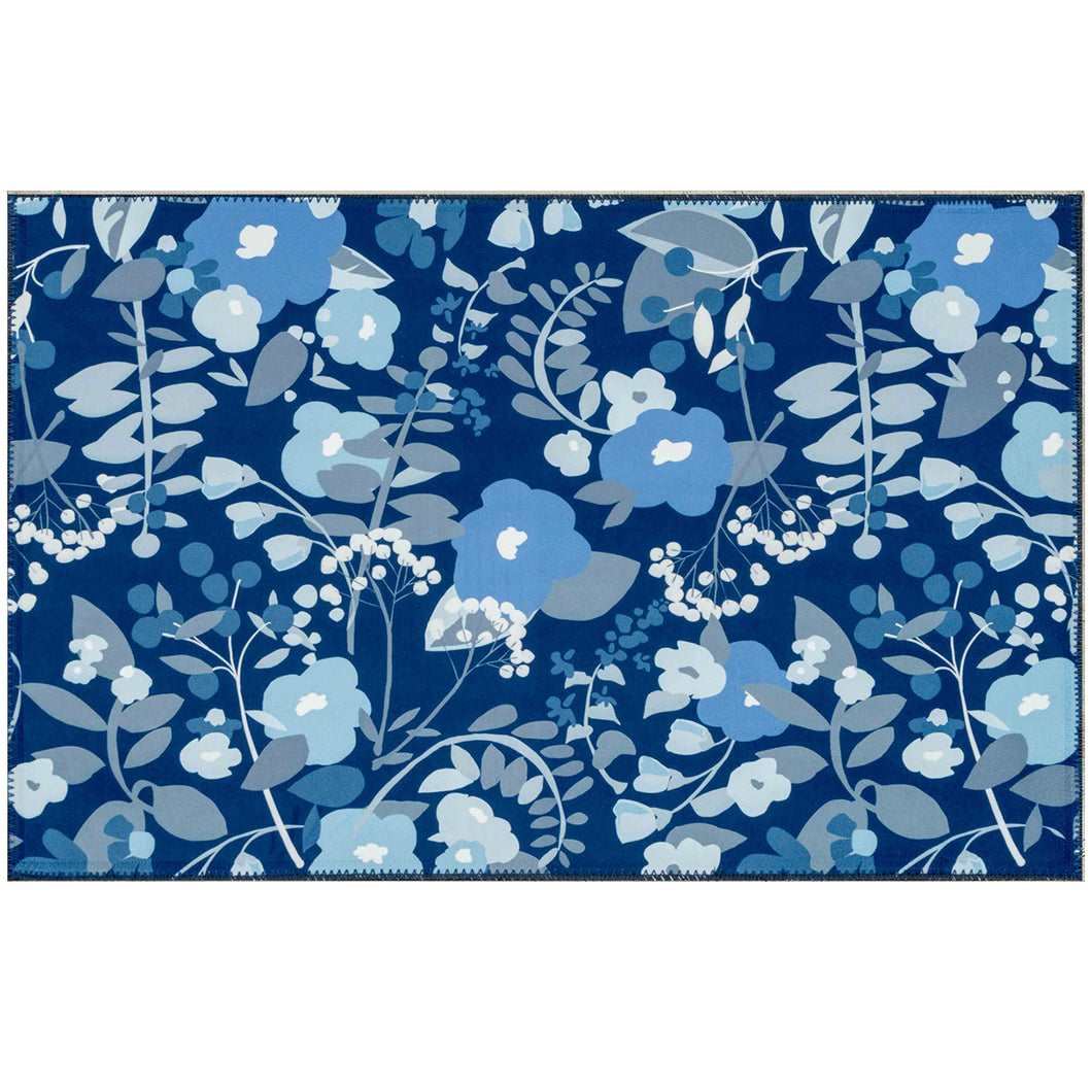 BLUE WILDFLOWERS Indoor Only and Floral Pattern Rectangle Olivia's Home Rug