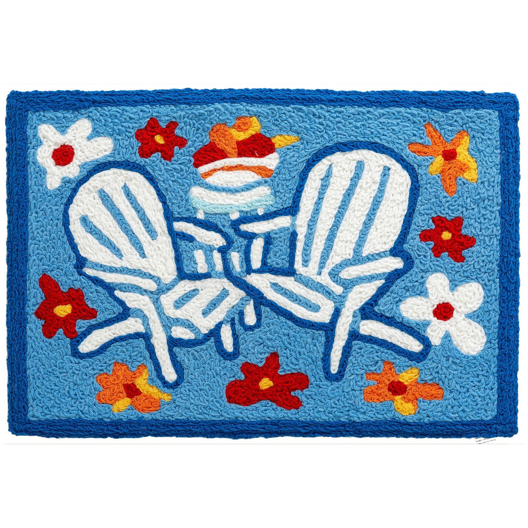 Adirondack Chairs & Flowers Indoor/Outdoor and Coastal/Lakefront Rectangle Jellybean Rug