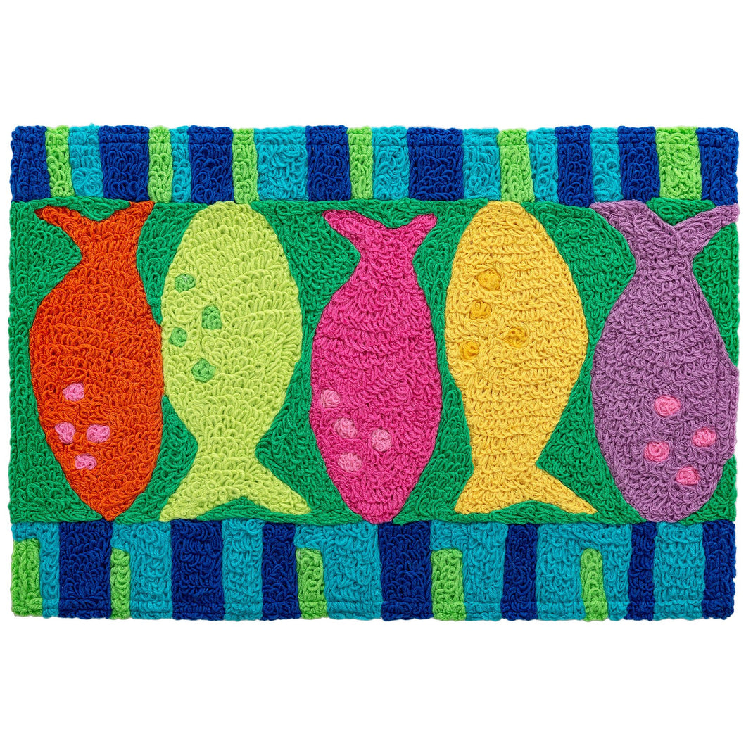 Watercolor Fish Indoor/Outdoor and Coastal/Lakefront Rectangle Jellybean Rug