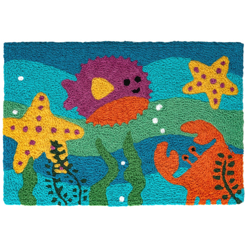 Puffer and Crab Indoor/Outdoor and Coastal/Lakefront Rectangle Jellybean Rug