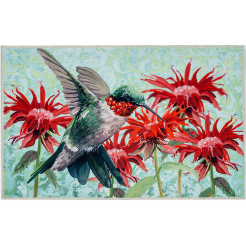 HUMMINGBIRD IN SCARLET BLOSSOMS Indoor Only and Garden/Tropical Rectangle Olivia's Home Rug