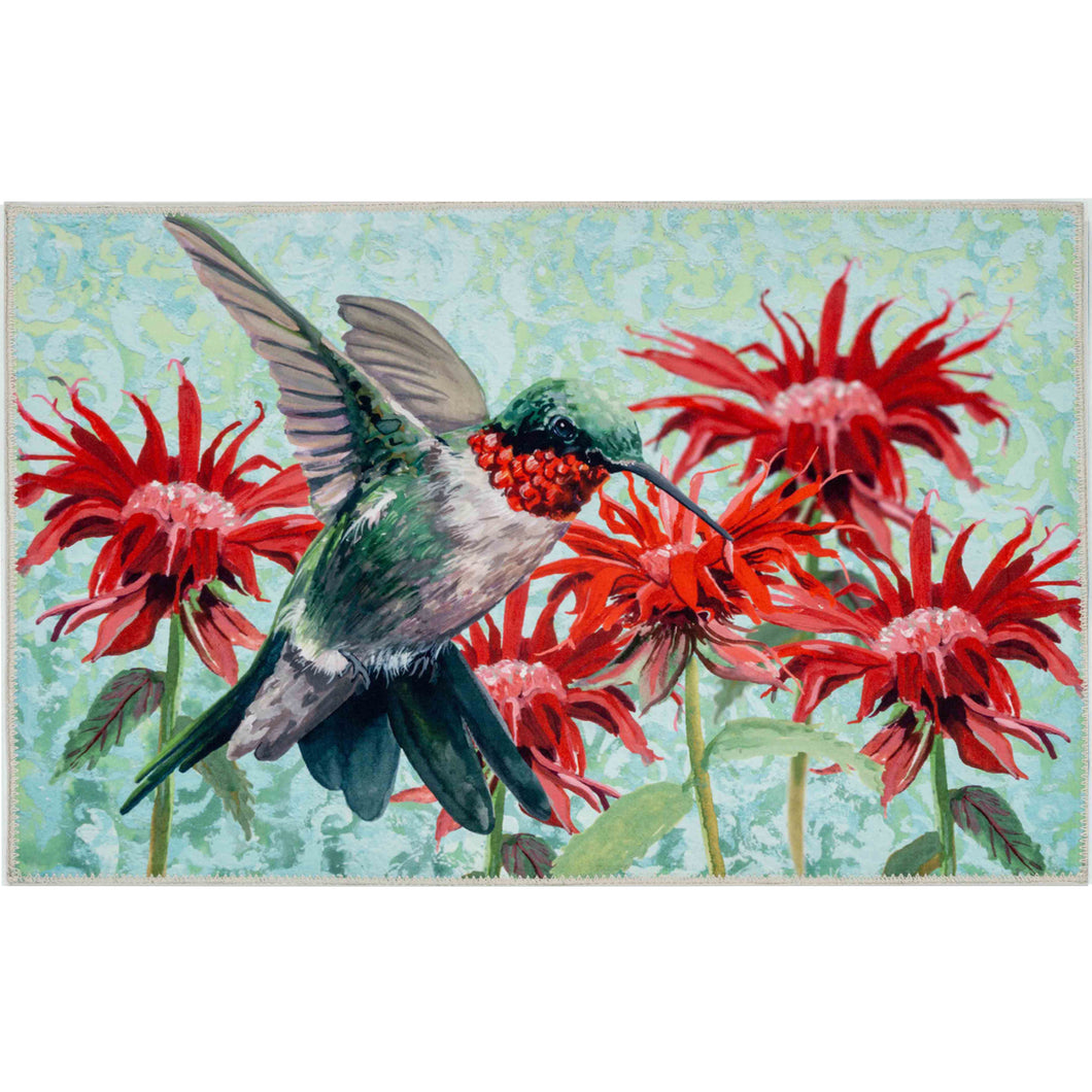 HUMMINGBIRD IN SCARLET BLOSSOMS Indoor Only and Garden/Tropical Rectangle Olivia's Home Rug
