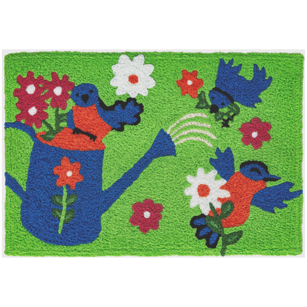 Bluebirds & Watering Can Indoor/Outdoor and Garden/Tropical Rectangle Jellybean Rug