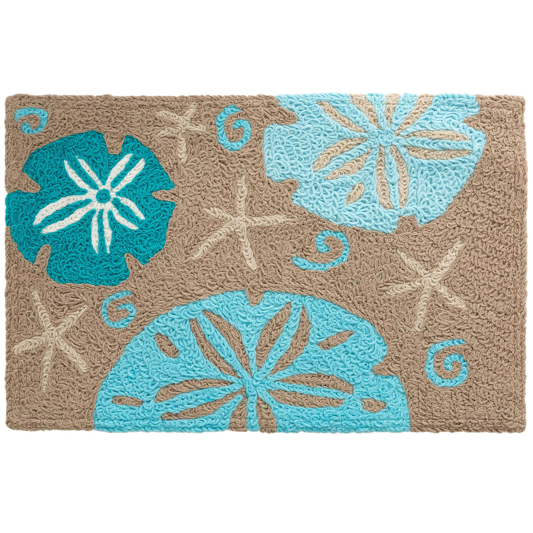 Aqua Sand Dollars on Gray Indoor/Outdoor and Coastal/Lakefront Rectangle Jellybean Rug