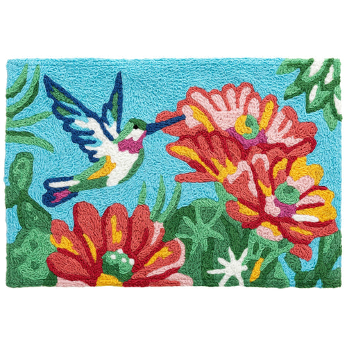 Blooming Cactus Hummingbird Indoor/Outdoor and Garden/Tropical Rectangle Jellybean Rug