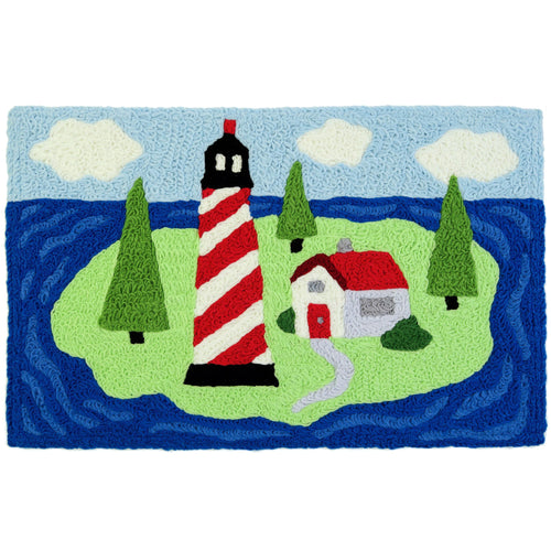 Island Lighthouse Indoor/Outdoor and Coastal/Lakefront Rectangle Jellybean Rug