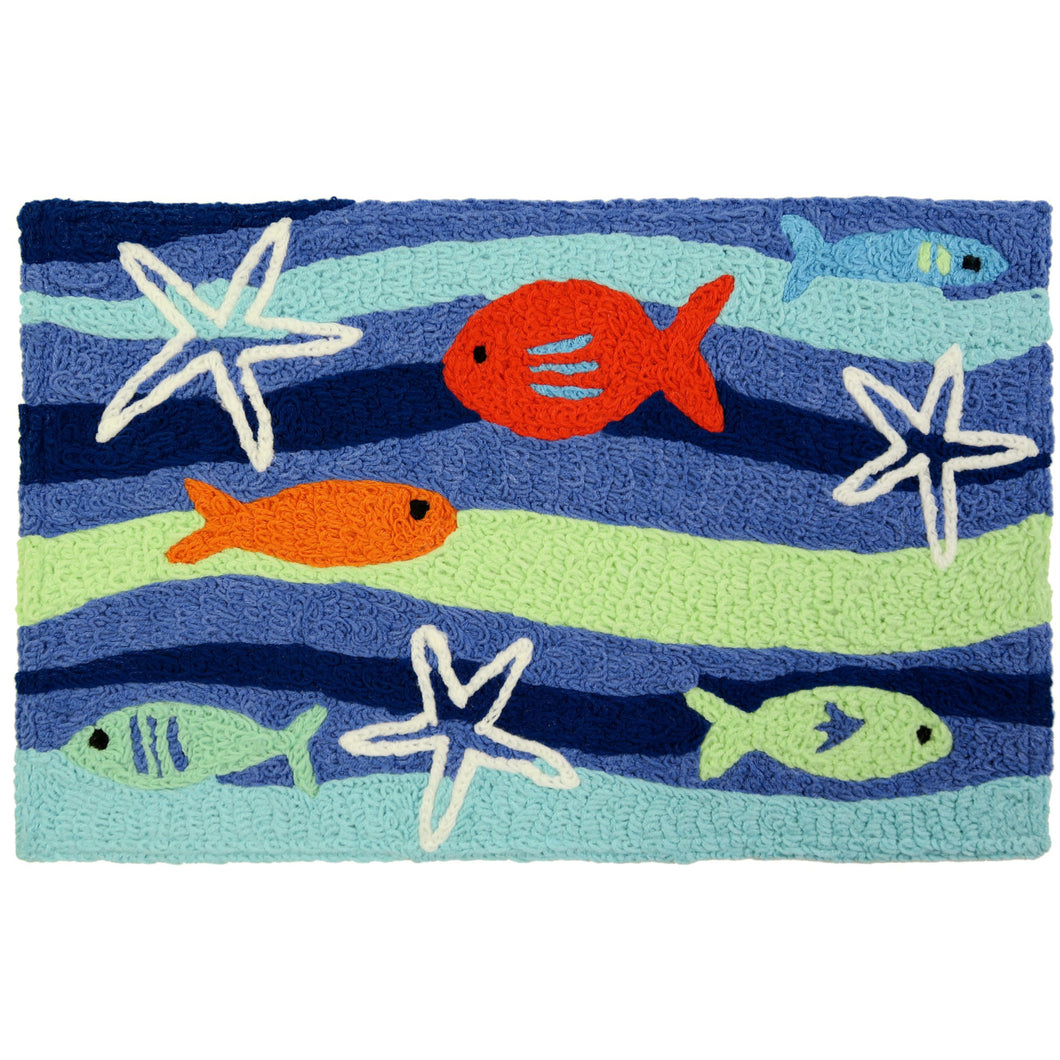 Fish School Indoor/Outdoor and Coastal/Lakefront Rectangle Jellybean Rug