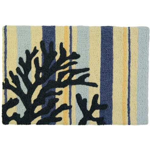 Blue Coral on Weathered Boards Indoor/Outdoor and Coastal/Lakefront Rectangle Jellybean Rug