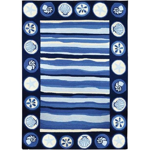 Coastal Stripes and Shells Indoor/Outdoor and Coastal Rectangle Homefires Rug