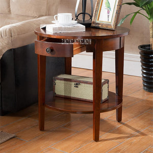 Round Shape Solid Wood Coffee Table with 1-Drawer